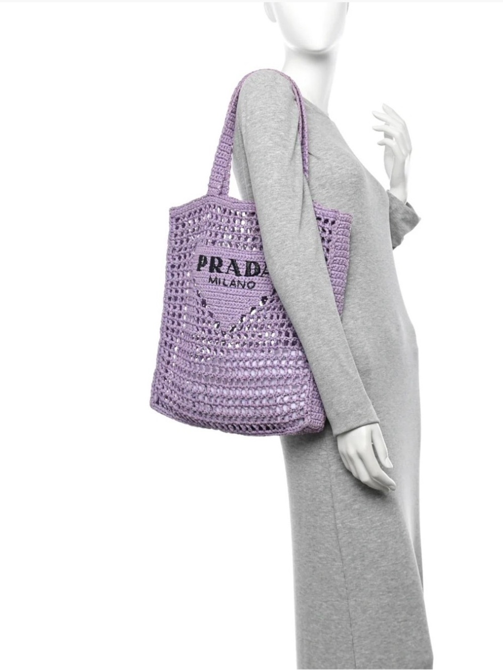 Prada Lavender Crochet Tote with PRADA Milano Logo - Picture 6 of 7